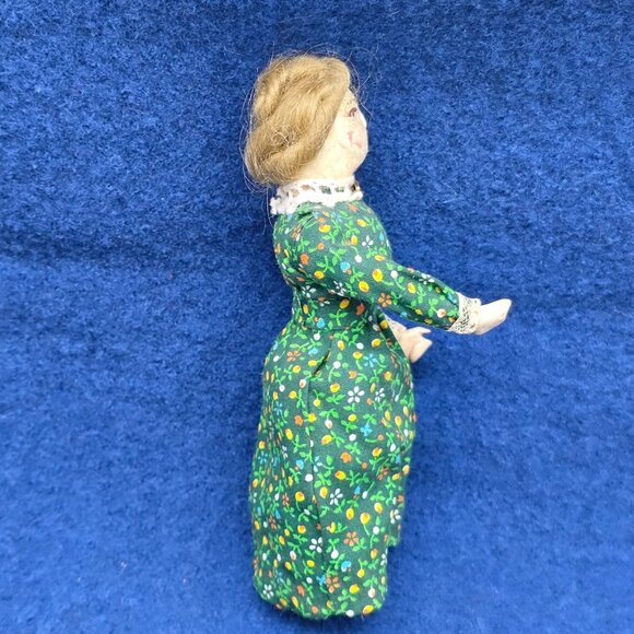 Vintage Folk Art Papier Mache Doll Wood Body Mohair Bendable Limbs 5 in German - Picture 4 of 10